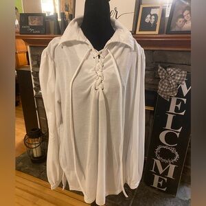 Elegant White Lace-Up Poet’s Blouse